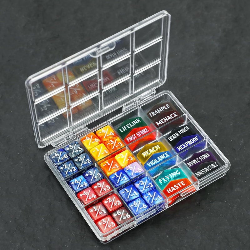 FIGURESLAB Store 48PCS MTG Tokens & 12mm Dice Counter with Box, MTG Abilities Keyword Buff Tokens Life Counters Loyalty Dice for Magic The Gatering TCG Card Gaming Accessories CCG Creature Stats - Image 5